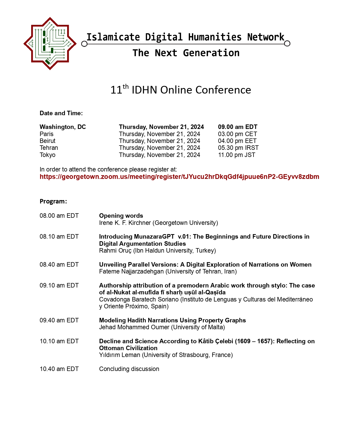 Program of the 11th IDHN Conference